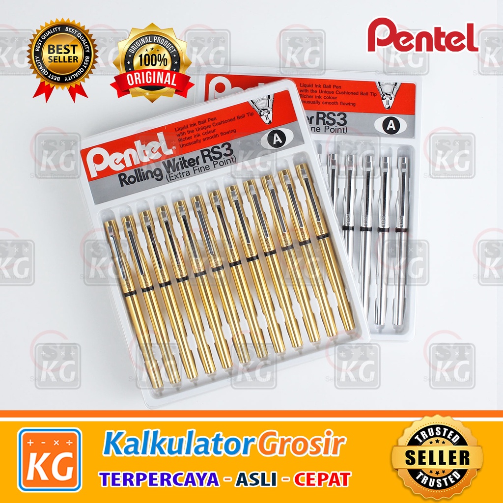 Pulpen Pentel RS3 Rolling Writer / Refill TR440 0.8mm Ballpoint Pentel 0.8 Gold Dan Silver Sign Pen Japan Warna Tinta Biru RS3BR MG8 Atk HItam Pen MG 8