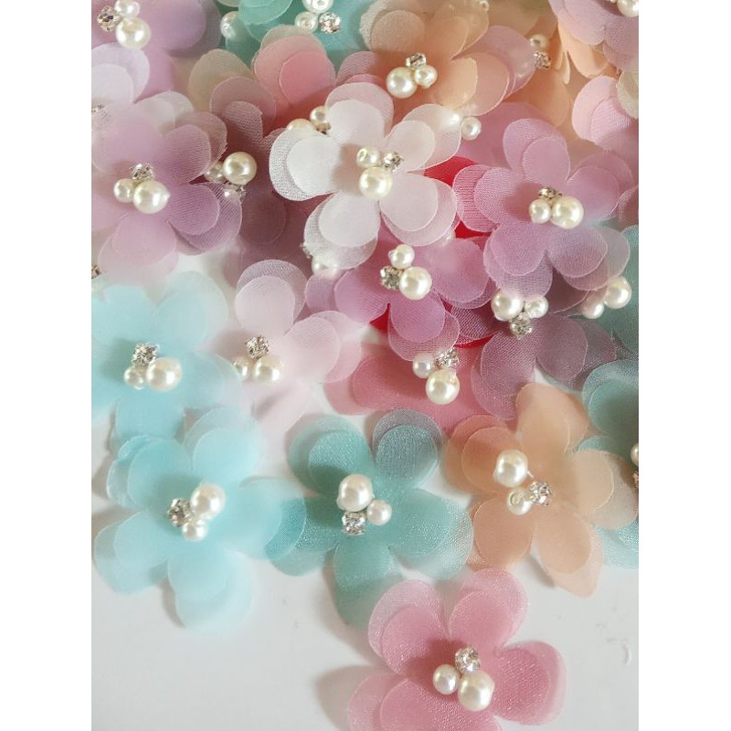 Aplikasi bunga daisy organza/kebaya/payet/gaun/headband