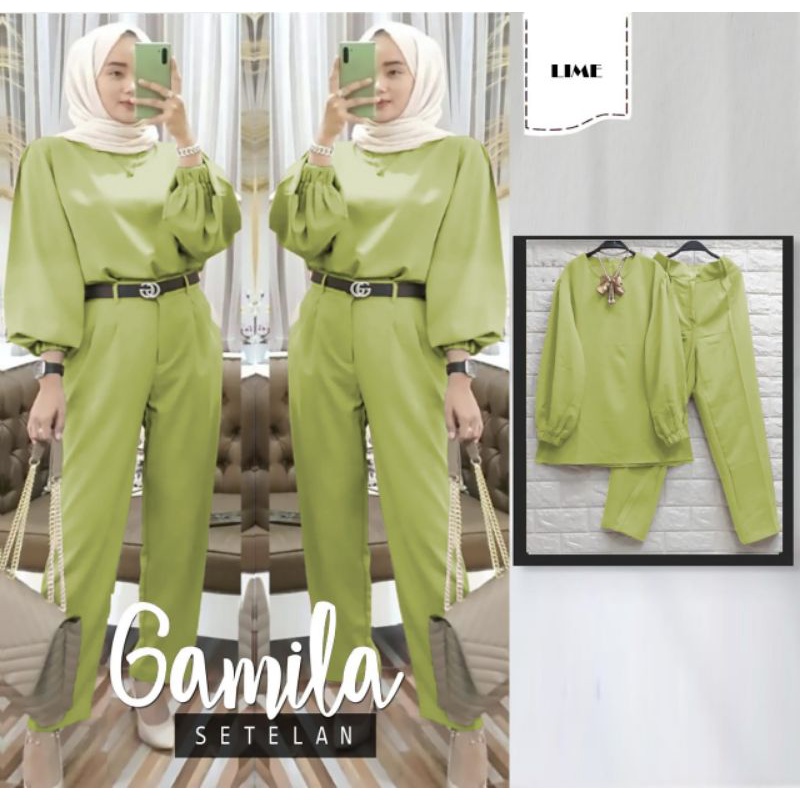 SET GAMILA FASHION PAKAIAN WANITA SETELAN ATASAN DAN CELANA BAHAN MOSCREPE JCHM