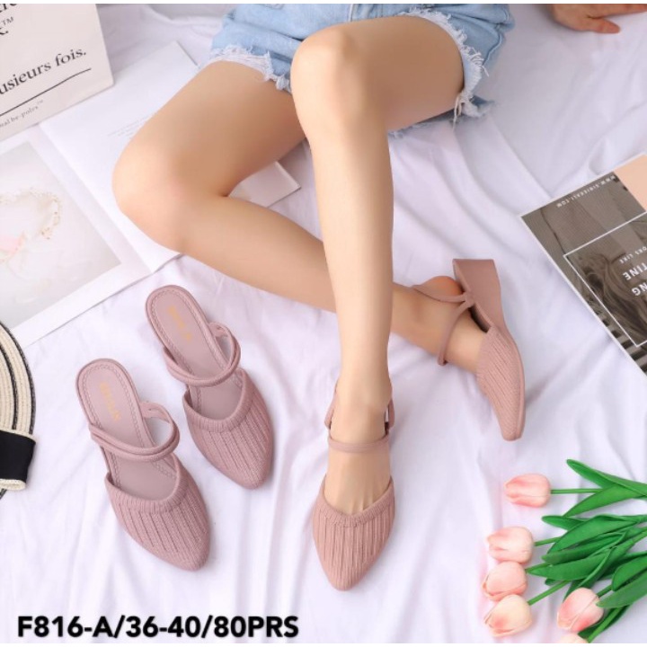 Sandal Sepatu Wanita Wedges Selop Tali Bahan Karet Jelly  Import Breslin F816 Lani Store