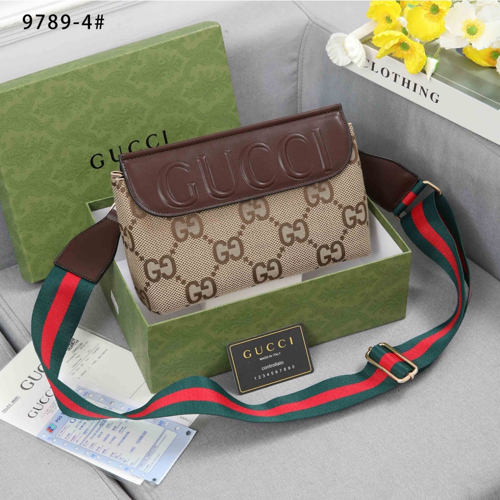 GC GG Canvas and Leather Sling Bag 9789-4