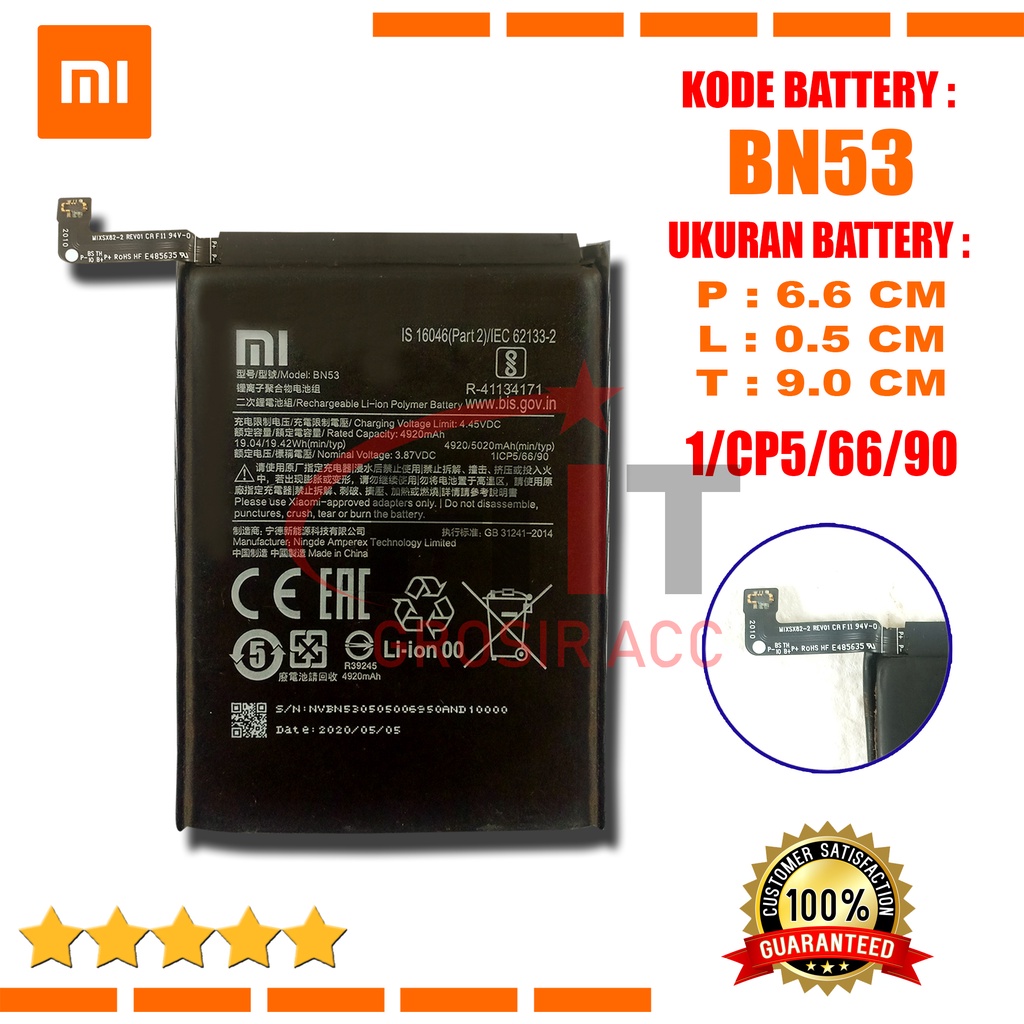 Baterai Battery Xiaomi BN53 For Xiaomi Redmi Note 9 Pro