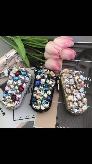 Dompet kunci gantungan kunci mobil blink DOMPET KOTAK // Gantungan Kunci Mobil DAD crown canel bling blink impor kulit