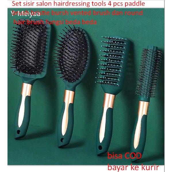 Set sisir salon hairdressing tools 4 pcs paddle brush bristie bursh vented brush dan round hair brush fungsi beda beda