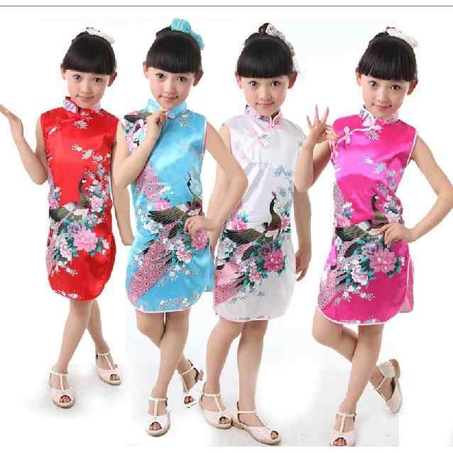 dress cheongsam anak / dress xincia edisi imlek motif burung merak