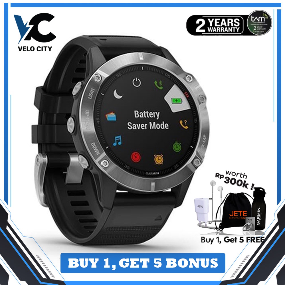 Garmin Fenix 6 Silver with Black Band Original Garansi Resmi TAM 2 Tahun