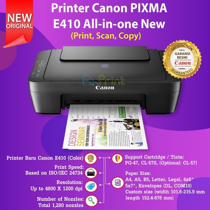 Printer Canon PIXMA E410 All In One Print Scan Copy Ink Efficient E410