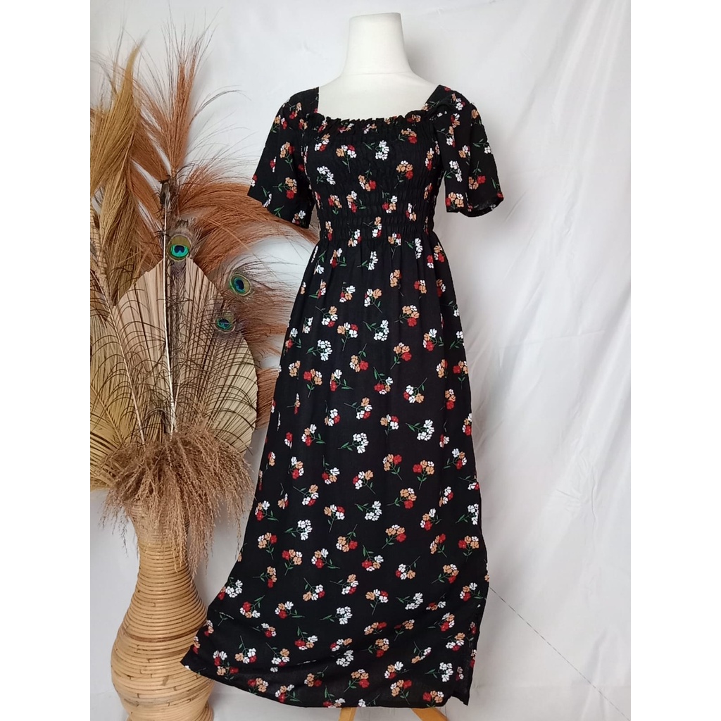 VANESSA PANJANG/DASTER KERUT/DASTER SMOK-BEGONIA HITAM