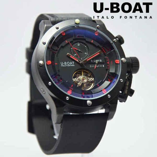 Jam Tangan Pria U Boat Fontana Turbillon Rubber Black Red Ring Black Automatic Matic Turbilon