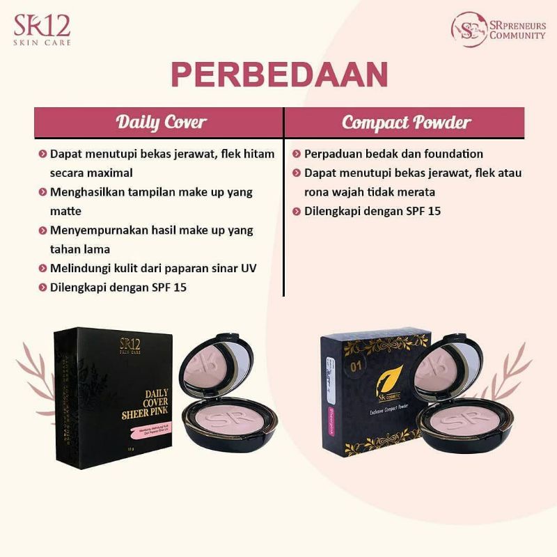 Bedak Padat SR12 Daily Cover Natural Sheerpink Beige - Compact Powder Bedak Glowing Tahan Air dan Keringat