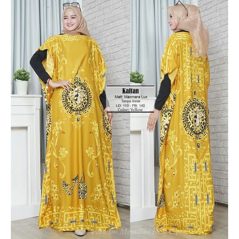 KAFTAN MUSLIM WANITA TERBARU MEWAH / KAFTAN MEWAH MAXMARA KUNING / KAFTAN PESTA ELEGAN