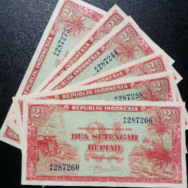 Uang kuno 2/12 atau dua setengah rupiah seri pemandangan thn 1951 / 1953 kondisi baru n mulus
