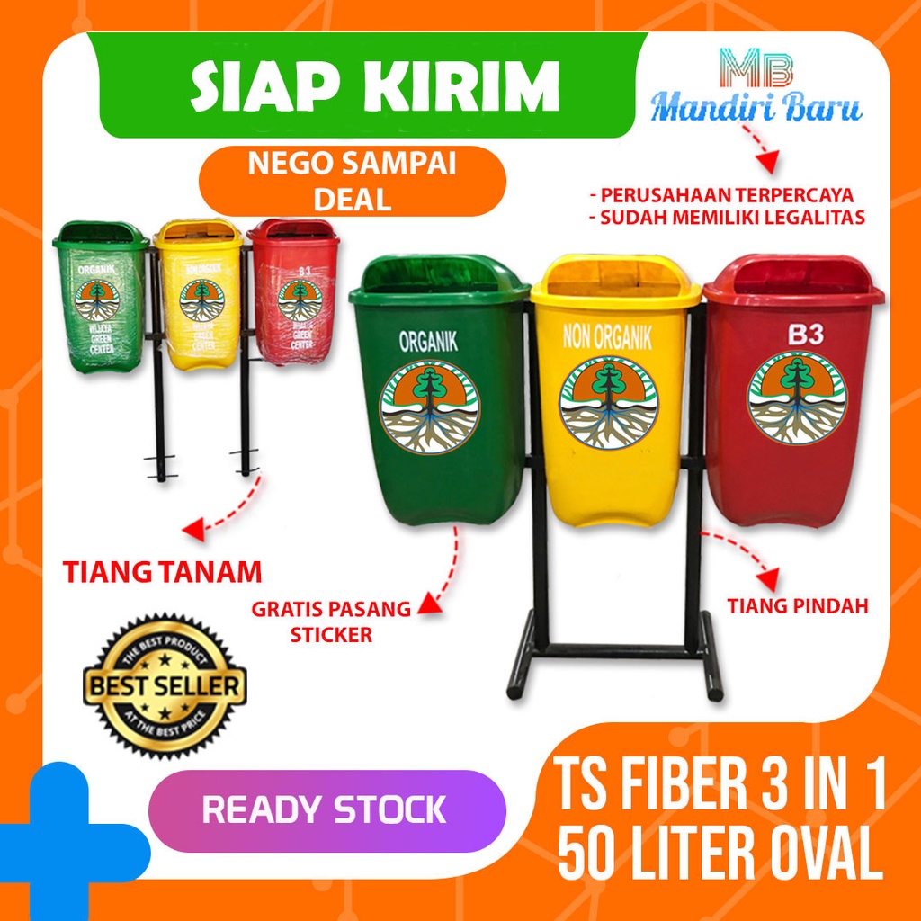 Jual Jual Tong Sampah Fiber 3 Pilah Oval Organikanorganikb3 Tempat Sampah Fiber 3 Warna Pilah 7754