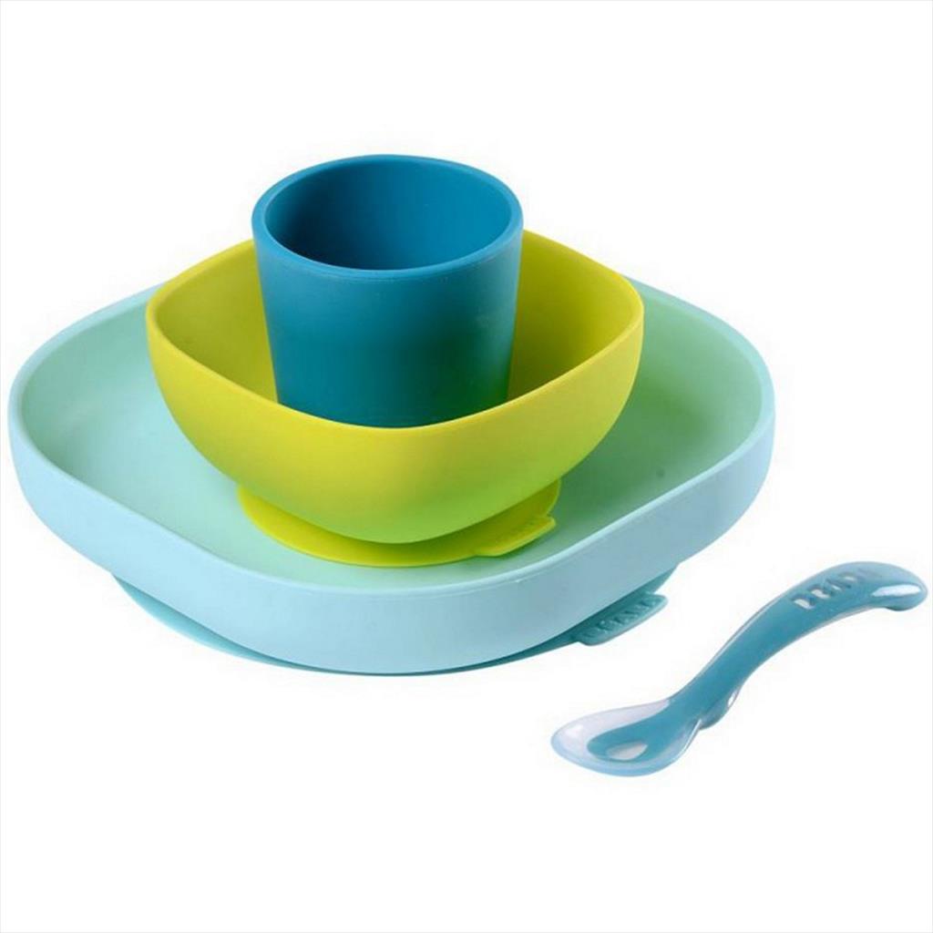 BEABA Silicone Meal Set 4 pcs 122195 Blue Alat Makan Anak