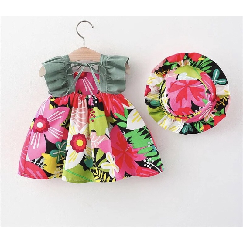 Dress Anak Perempuan Bahan Katun Import Free Topi Lucu Dress Anak Bayi Murah dan Lucu Rok Terusan Anak Free Topi Katun Dress Anak Gambar Bunga Lucu