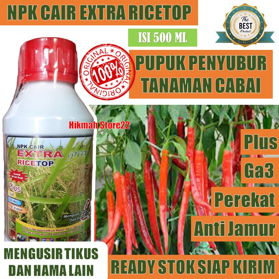 PROMO RICETOP Pupuk Npk Cair Extra Green Pupuk Pelebat Cabai - Pupuk Penyubur Tanaman Cabai - Obat P