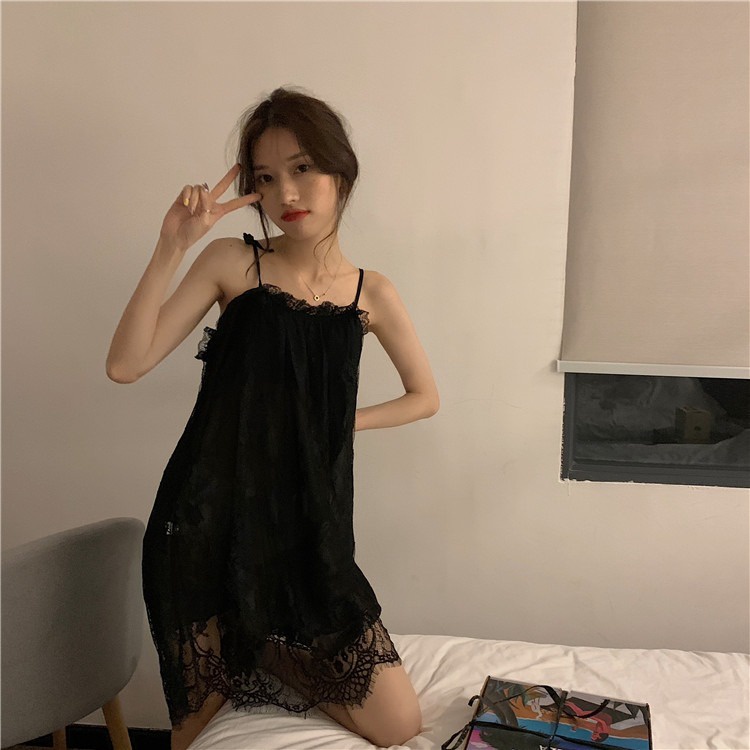 ORANGE ADULT Lingerie Sexy Lace Baju Tidur Dewasa Wanita Malam Renda Lingerie Seksi Renda 2 Lapisan Big Size Hitam1509