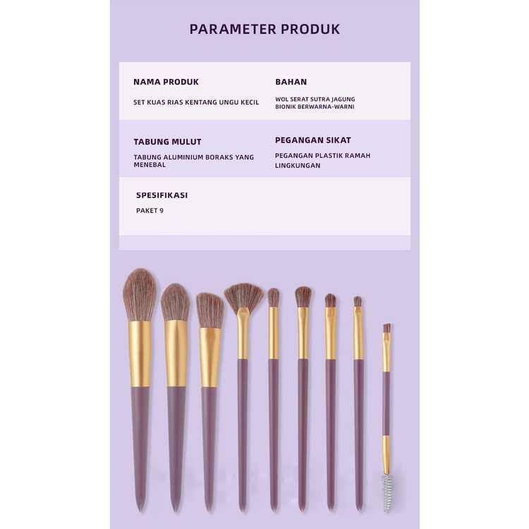 Set Kuas Makeup Make Up Brush Set 10pcs Free Dompet