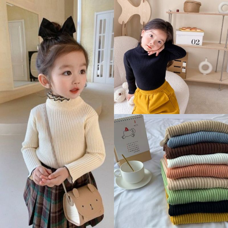 Atasan Rajut Anak ala Korea OOTD Atasan Rajut Berhijab Baju Rajut Anak Perempuan Lengan Panjang || Atasan Lengan Panjang Anak Perempuan Korea Style (ALL SIZE) 1-2 Tahun