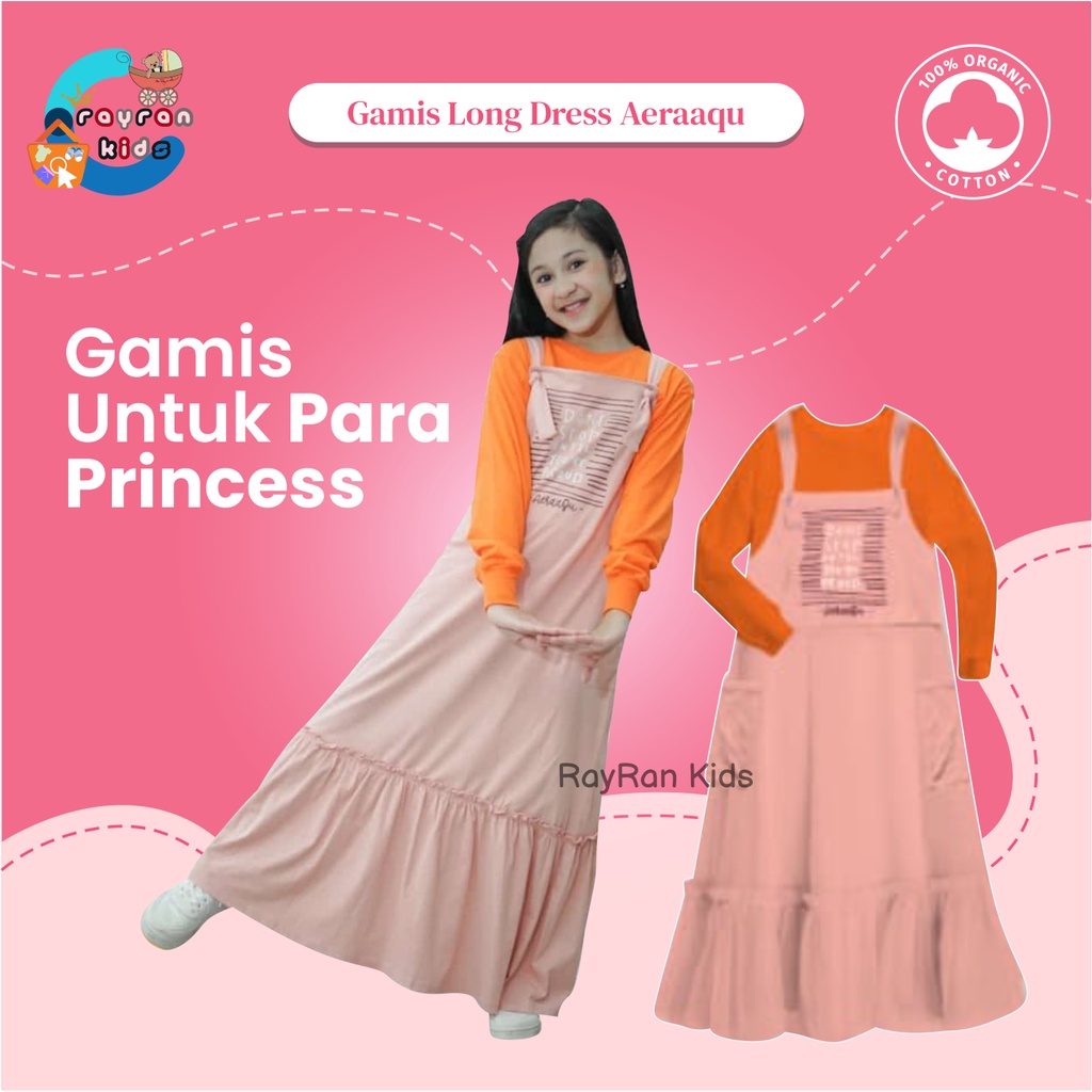Pakaian Gamis Long Dress Overall Anak Perempuan Lucu AERAAQU Usia 10-18 Tahun Kualitas Premium