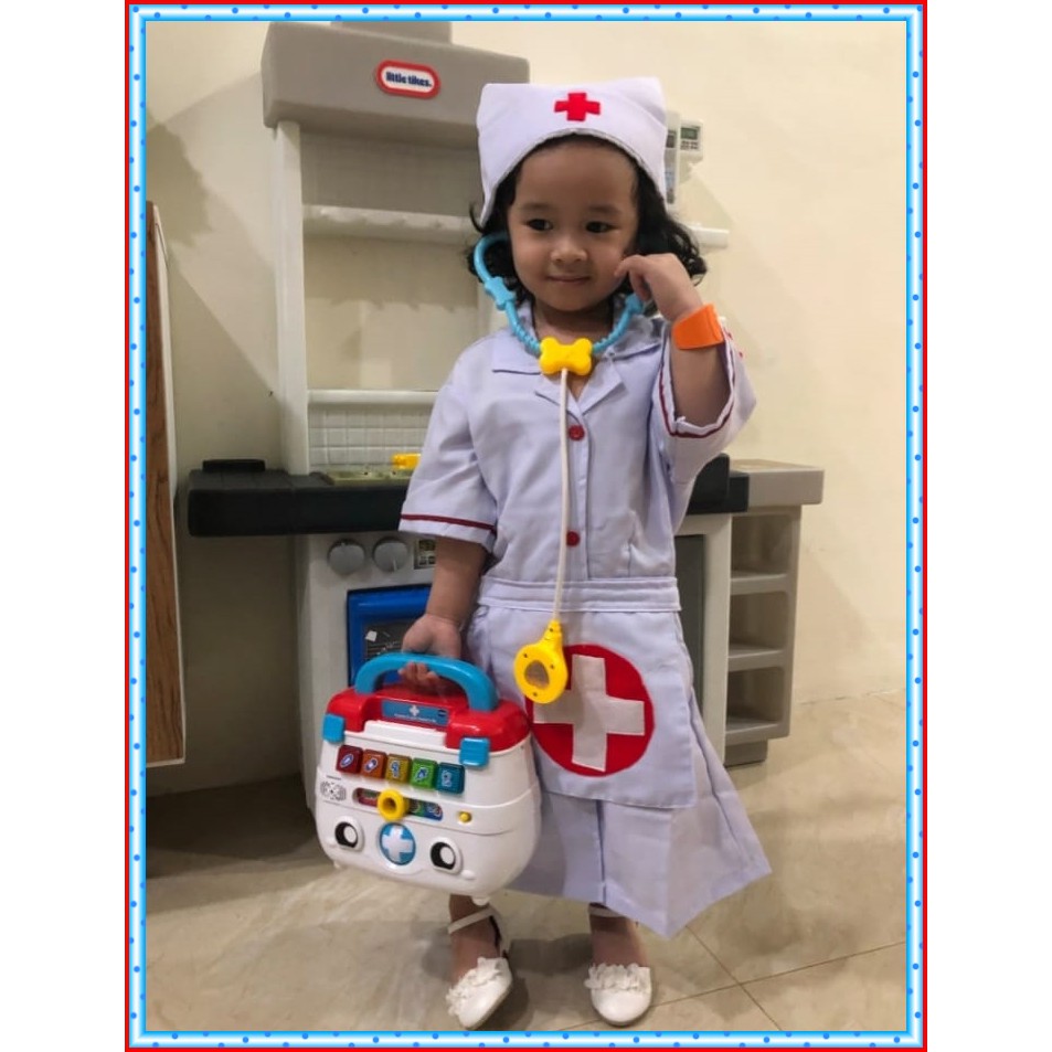 Baju perawat anak warna putih bahan katun lembut Kostum perawat anak Dress perawat anak