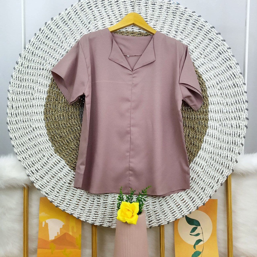 ATASAN BLOUSE LENGAN PENDEK JUMBO BIGSIZE OVERSIZE LD 110 120 130 140-Dusty Purple