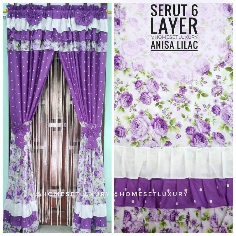 Korden shabby 6 layer anisa ungu lilac gorden pintu