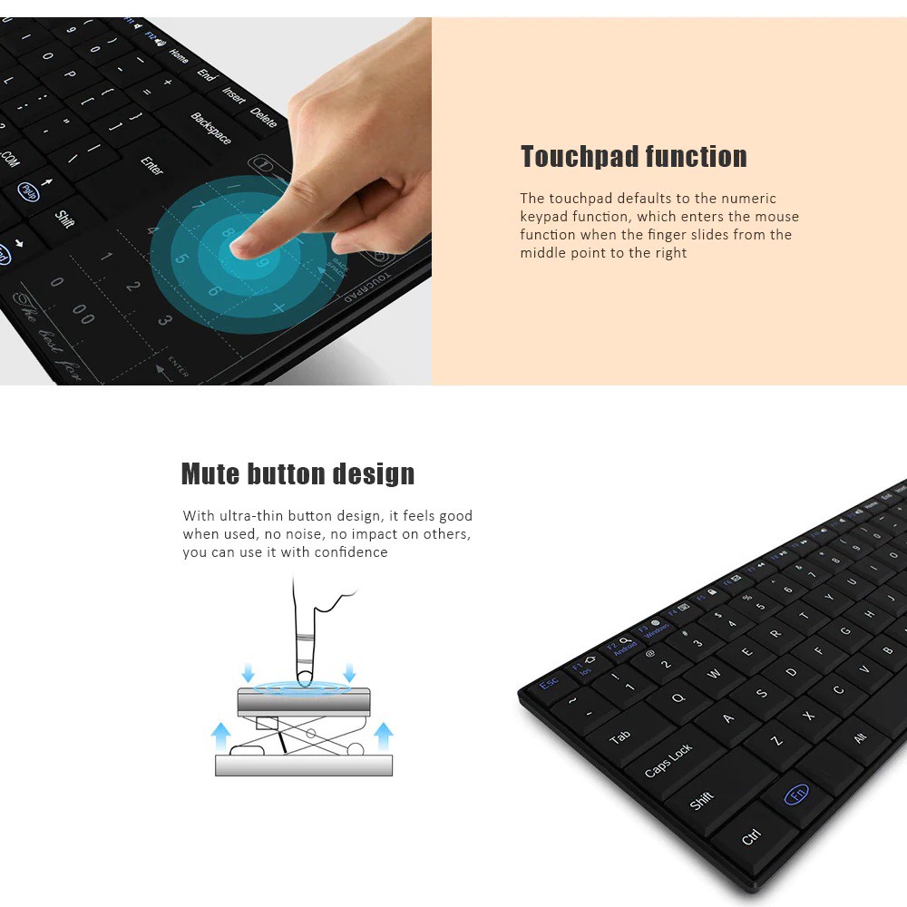 BT10 - Bluetooth 3.0 Keyboard with Numeric Touchpad - Keyboard Bluetooth Portabel dengan Touchpad