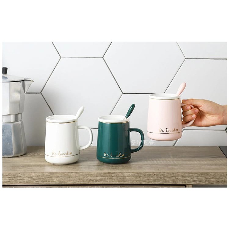 Cangkir Keramik Gelas Kopi / Cangkir + Tutup + Sendok Set Coffee Cup