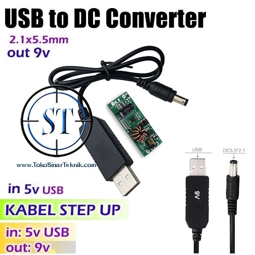 Kabel USB Power Supply Boost Line Dc 5V To 9v Step Up Converter Adapter Penaik Tegangan LIstrik PLN Mati Modem Router Powerbank Max 1A