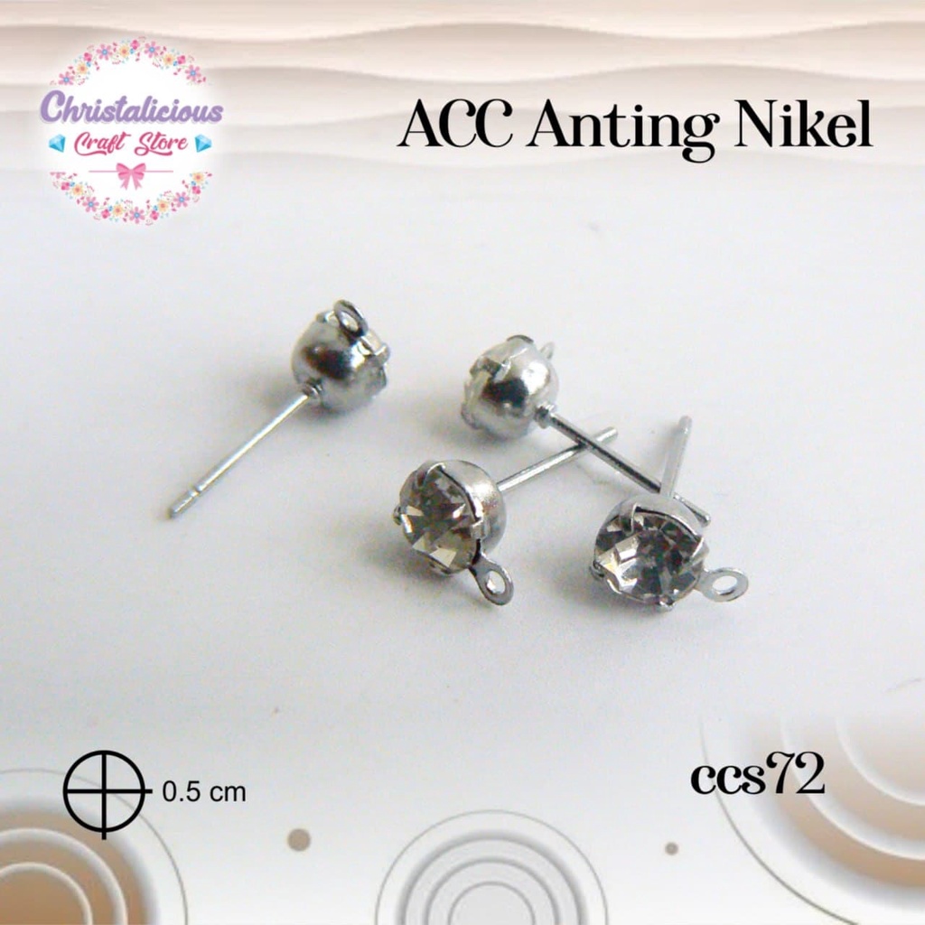 Anting tusuk permata polos, anting swarowski, anting permata bahan craft, anting permata import kual