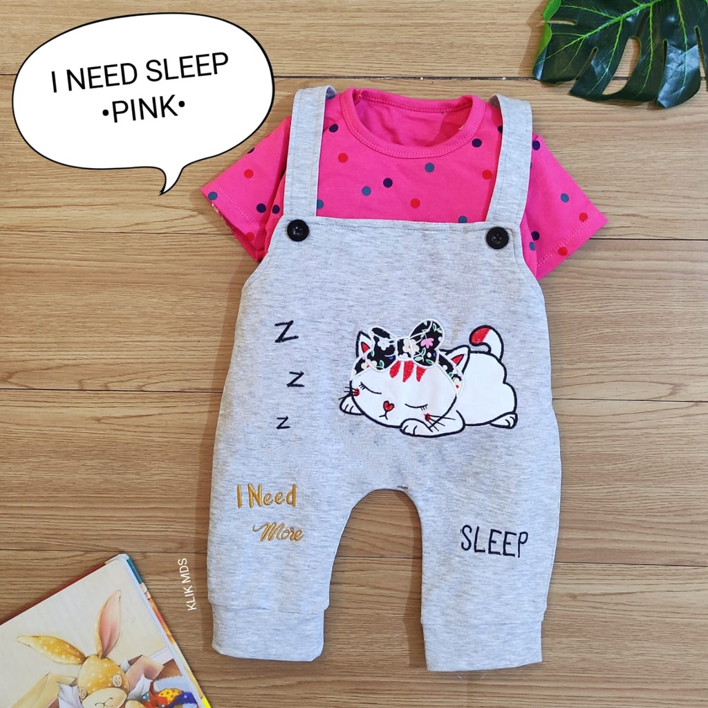 Overall Anak Bayi Laki- Laki Perempuan / Baju Kodok Bayi Cowok Cewek Bahan Kaos Motif I Need Sleep