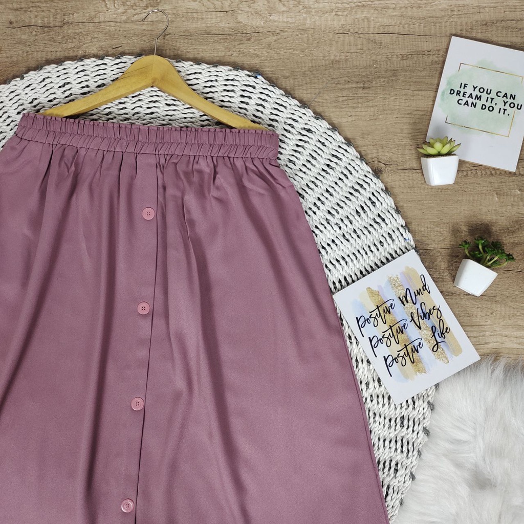 ROK SUPER JUMBO 100KG KE ATAS BUTTONSKIRT BIGSIZE - BISA COD - BUMIL - BAHAM ADEM GAK NERAWANG-DUSTY PINK