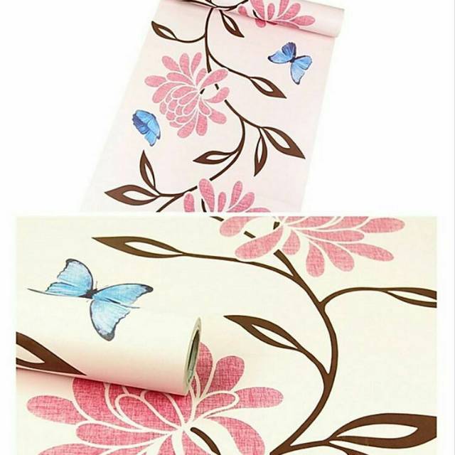 Wallpaper sticker motif bunga besar pink