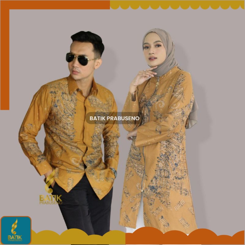 PRABUSENO // UDARATI KUNING Batik Couple Batik Prabuseno Modern Pria Wanita  Lengan Panjang Jumbo Pr