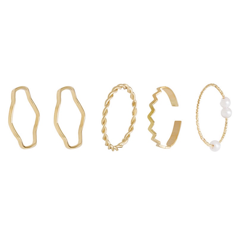 5pcs / set Cincin Jari Telunjuk Bentuk Geometris Aksen Mutiara Untuk Wanita
