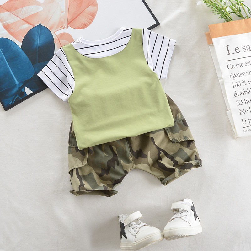 HappyOliver SET BOY ARMY 21017 EBV Setelan Kemeja Bayi Laki-laki Lengan Pendek