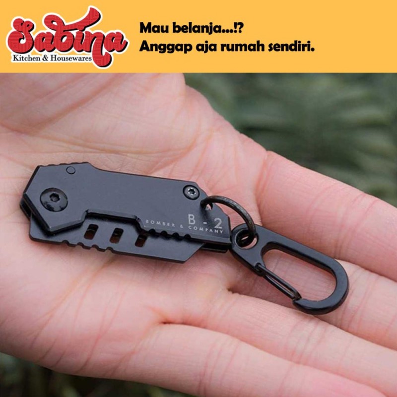 B-2 Bomber Pisau Saku Lipat Mini Portable Keychain Survival Hitam