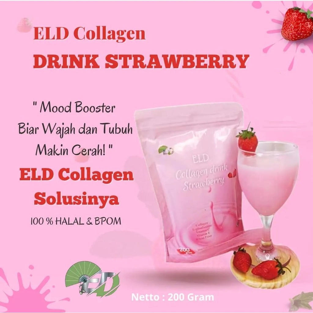 (250gr) ELD Collagen Drink Minuman Rasa Strawberry Pemutih dan Pelangsing dalam 1 Kemasan