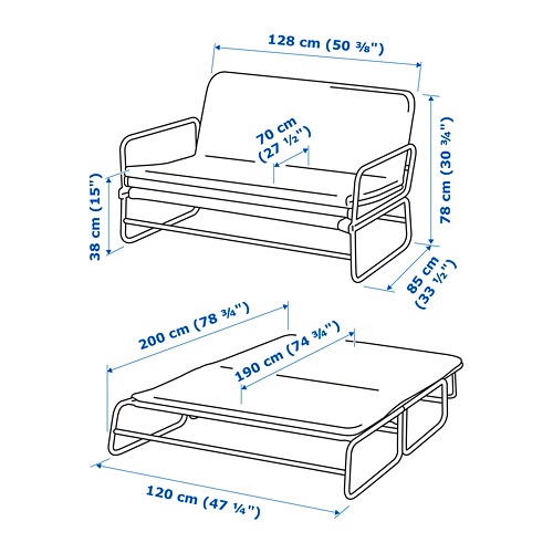 HAMMARN Sofa tempat tidur, knisa abu-abu tua hitam, 120 cm