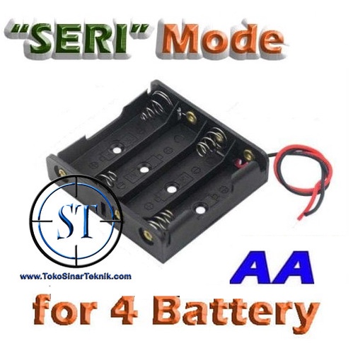 BA-139-4AA 4x1 Kotak Battery AA Case Baterai Batre Holder Batere A2 BAtrei Jam isi 4 Plus Kabel Merah Hitam Plastik Tebal