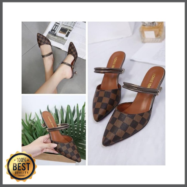 Original HIGH HEELS LV KOTAK F06 COKLAT - Cokelat, 36 Terbaru