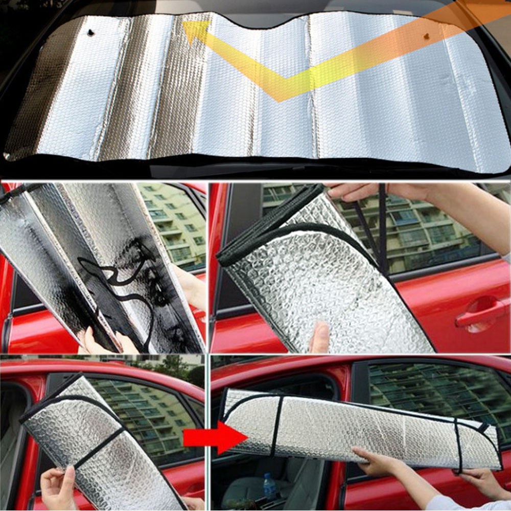 Cover Pelindung Kaca Depan Belakang Mobil Bahan Aluminum Foil Warna Silver