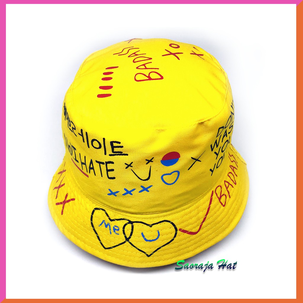 TOPI BUCKET ANAK MOTIF BADAS BAHAN AMERICAN DRILL