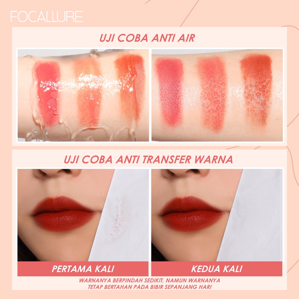 FOCALLURE 4PCS Lip Makeup Set Waterproof Lipstick  Lip Cream Lips Mud &amp;Smooth Blush On With PVC Hand Beauty Bag