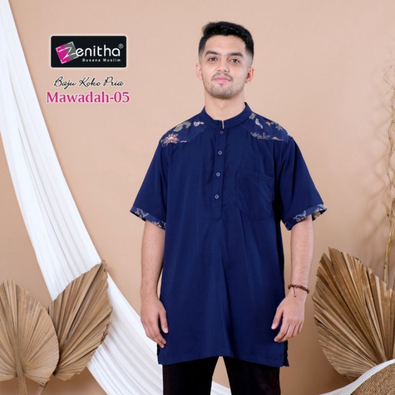 Zenitha-Baju Koko Mawadah 05 Pria|Motif Koko Polos Kombinasi Batik di Bahu