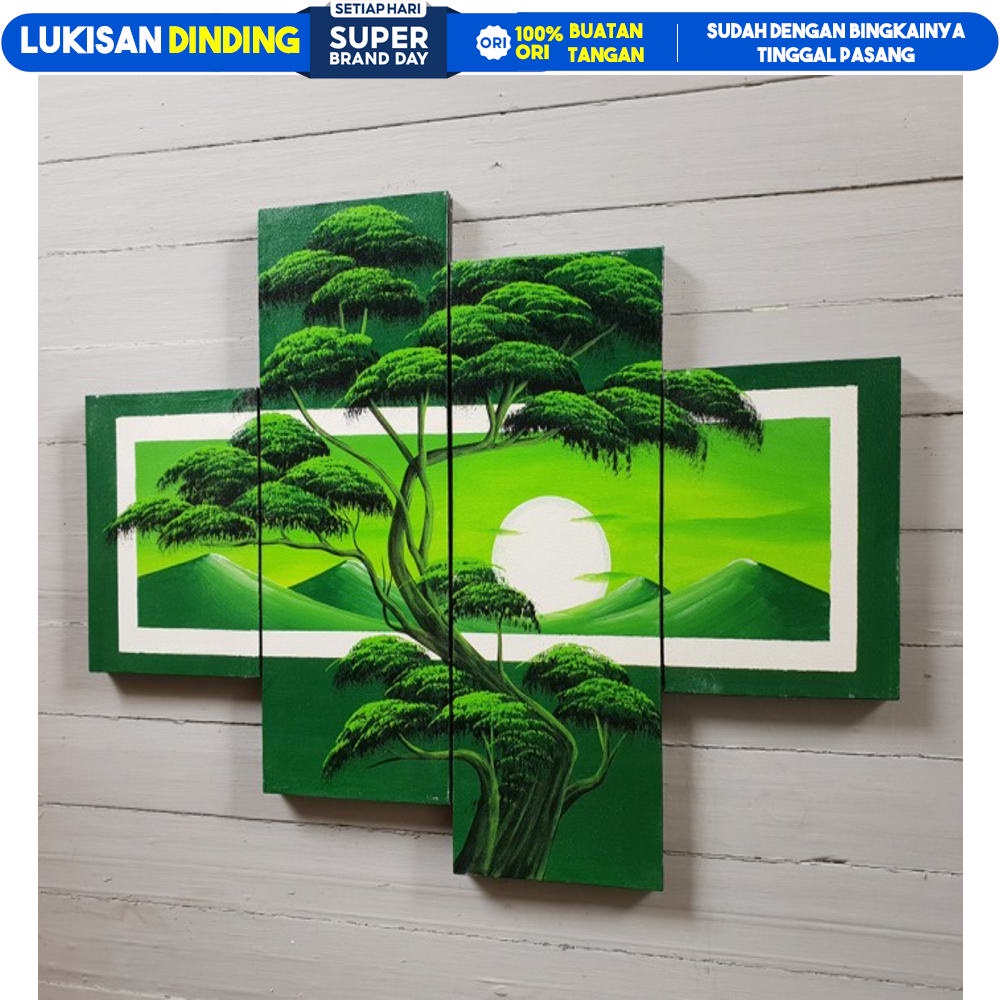 LUKISAN PEMANDANGAN ALAM HIJAU - DEKORASI DINDING RUMAH LUKISAN DINDING RUANG TAMU KANVAS ABSTRAK WA
