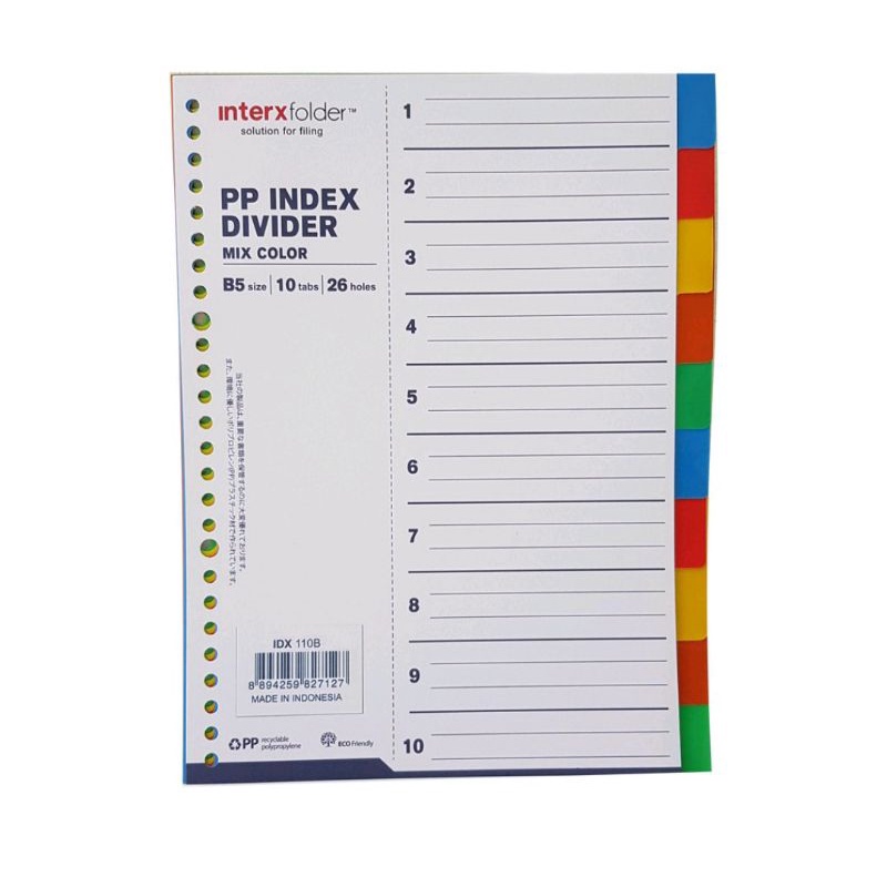 

Divider Index Plastik Pembatas binder B5 26 lubang 10 lembar interx IDX-110B , A5