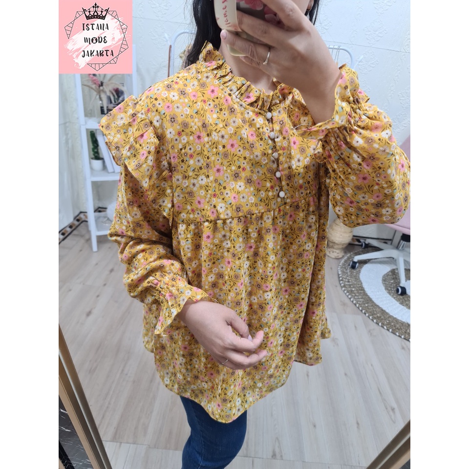 ISTANA MODE JAKARTA Zira baju atasan wanita terbaru blouse korean style blouse wanita lengan panjang-MUSTARD-2