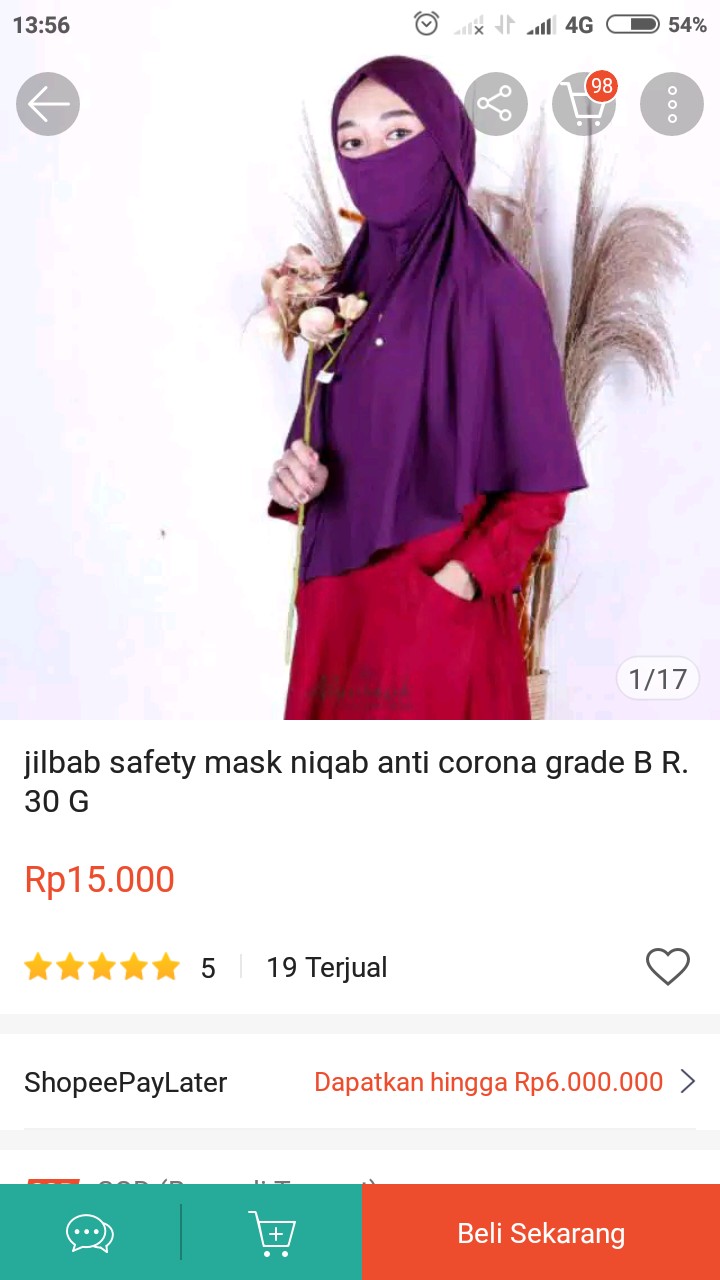 Jilbab Safety Mask Niqab Anti Corona Grade B R.30 G